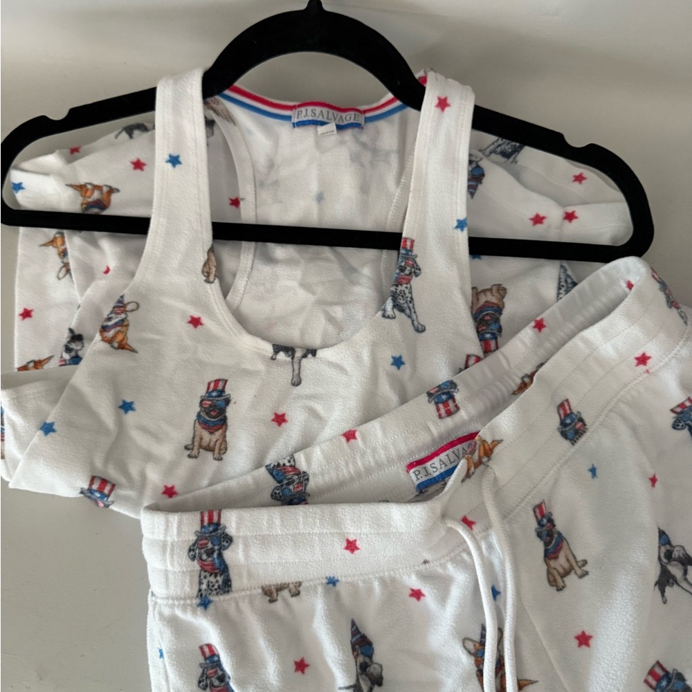 P.J. Salvage White Kids Pug & Star Pajama Set with Red and Blue Accents